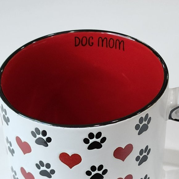 Dog Mom Ceramic Coffee Mug Red Hearts And Black Dog Paws Printed‎ 16 oz - Picture 10 of 16